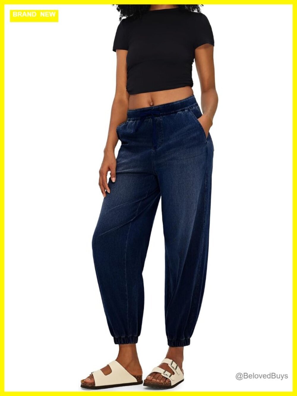 Women's High Waisted Barrel Jeans Drawstring Elastic Cuffed Baggy Denim Pants